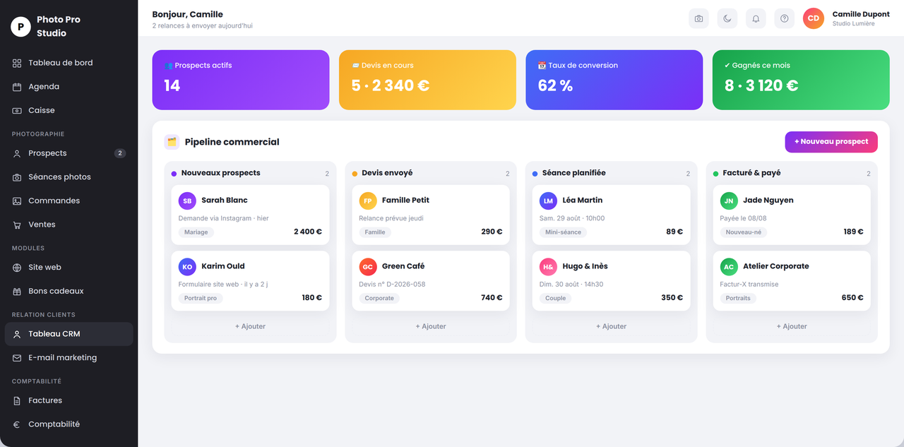 Gestion activité photographe CRM