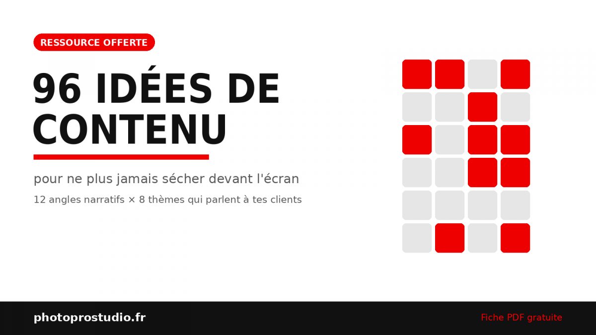 96 idées de contenu pour ne plus jamais sécher devant l'écran (fiche offerte)